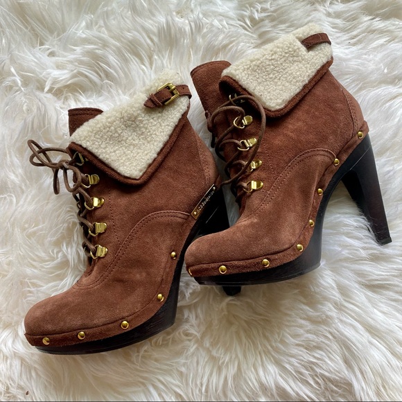BCBGeneration ‘Melo’ Suede Brown Leather Bootie with faux fur - Picture 10 of 12